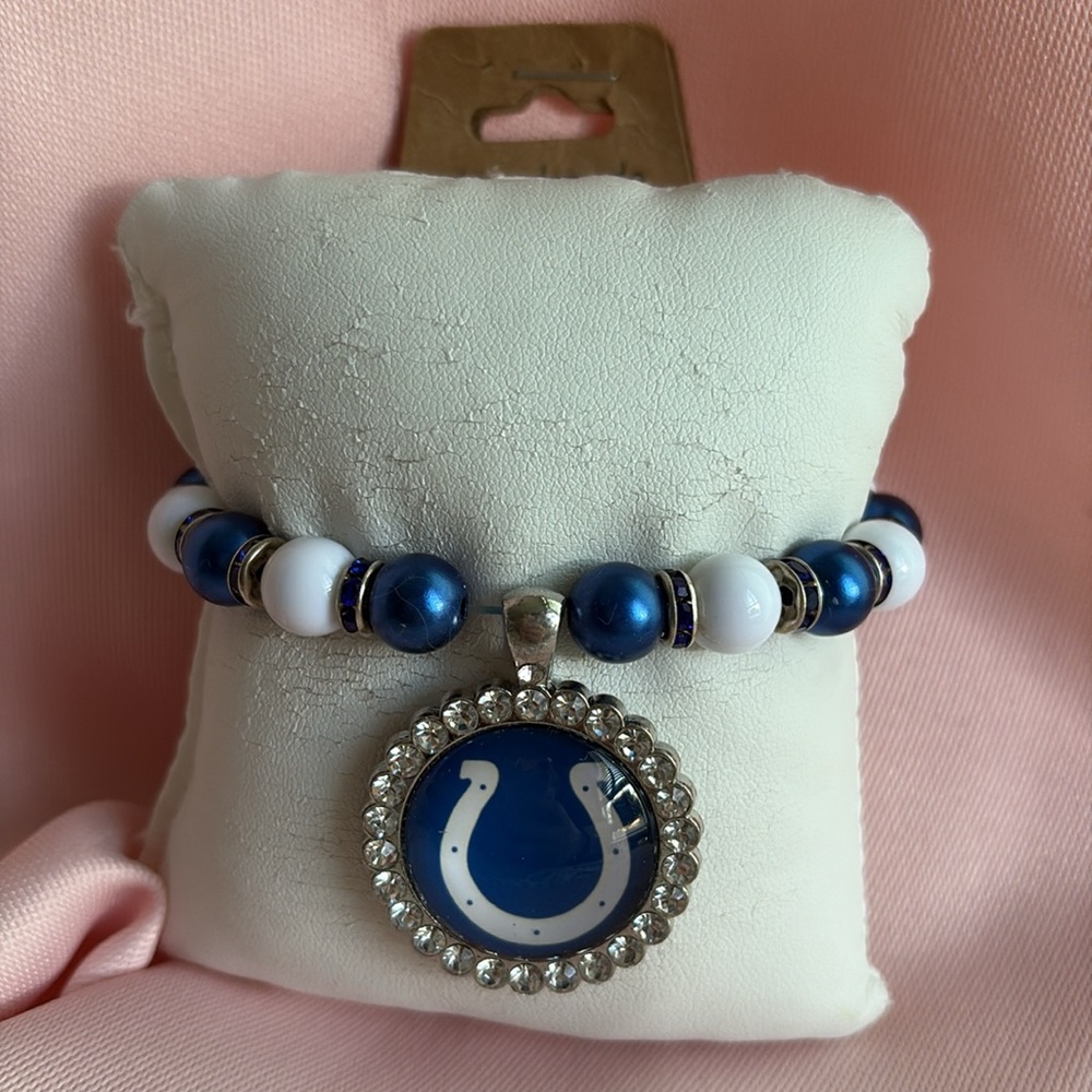 NFL Indianapolis Colts Round Rhinestones Logo Charm Bracelet